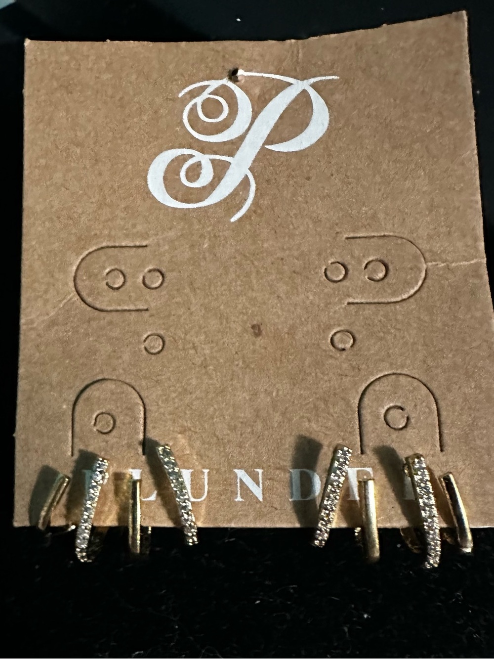 PLUNDER GOLD-TONE EARRINGS with TINY CLEAR GEMSTONES - BRAND NEW!